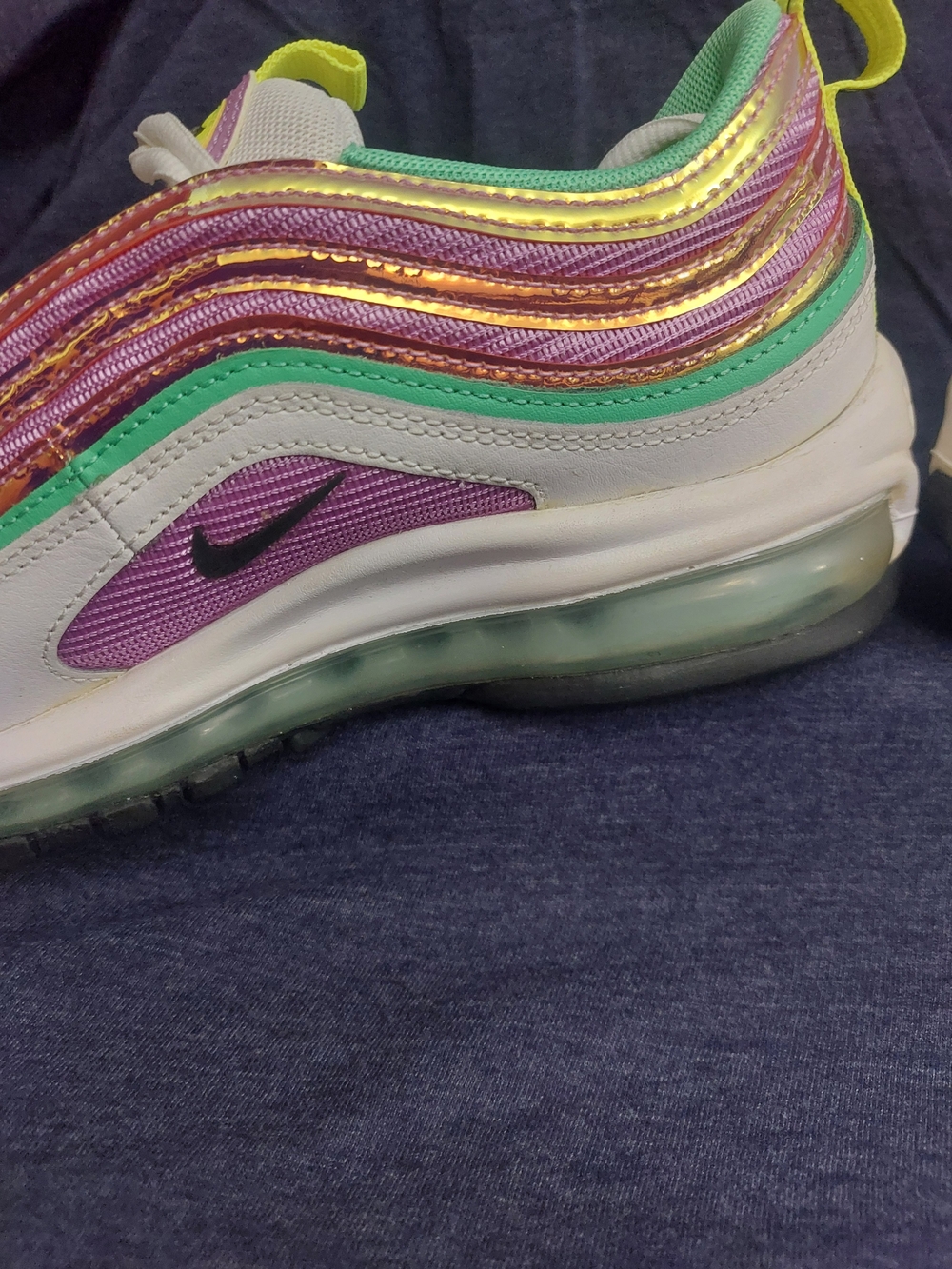 Nike Women’s Air Max 97 — Purple/Pink & Green Metallic Running Shoes Sz 8 - Picture 7 of 16